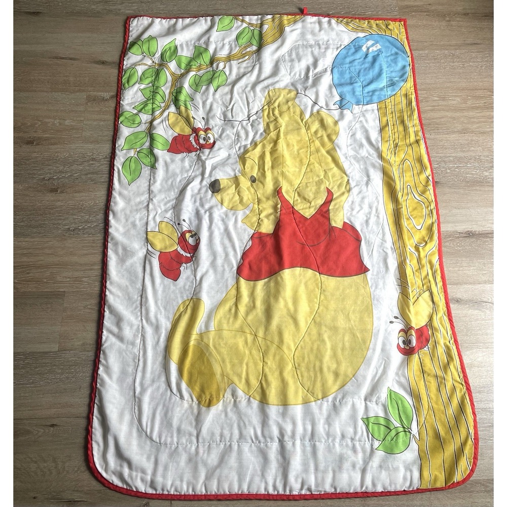 Vintage Disney Winnie the Pooh Quilted Baby Blanket Sears Roebuck Bees Floral